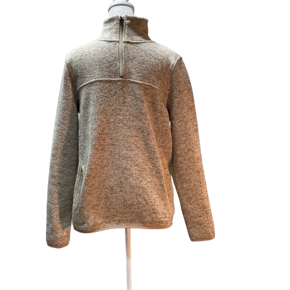 Thread & Supply Heather Tan Men's Pullover Zip Collar Long Sleeve Sweater Large